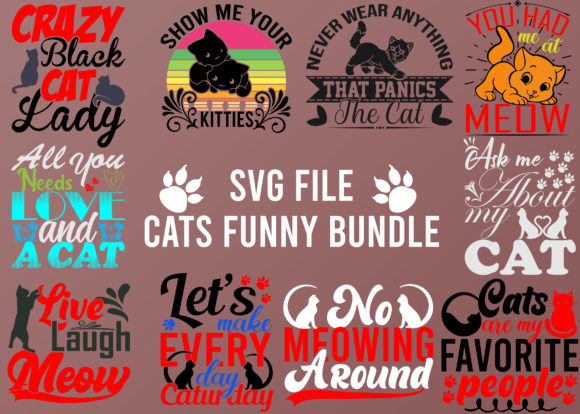 Cats Funny Bundle T-shirt Design Graphics and Illustrations Review